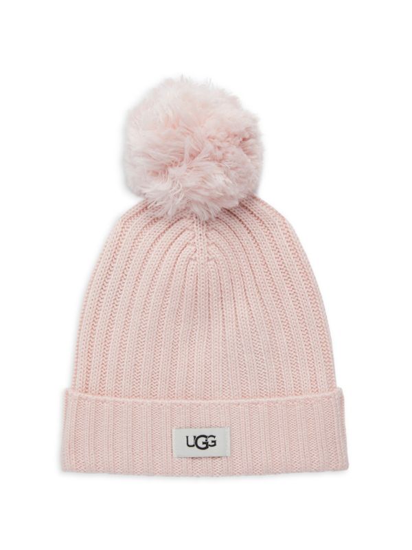 UGG ?Kid's Wool Blend & Faux Fur Pom Beanie